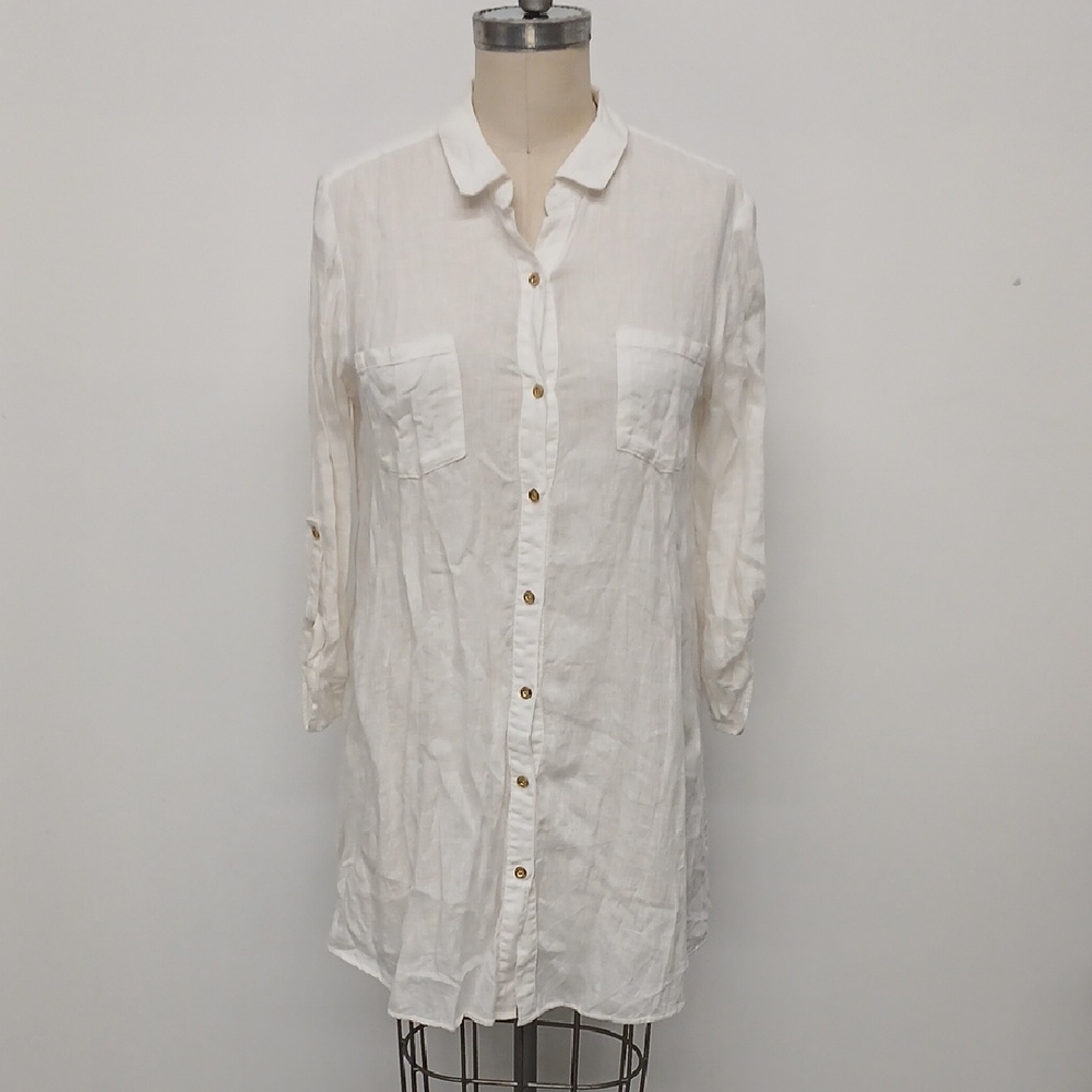 Lilly Pulitzer White Linen Button Down Tunic Natalie Coverup Size Small - Picture 3 of 13